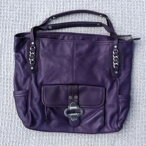 B. Makowsky Purple Large Leather Shoulder Tote Bag
